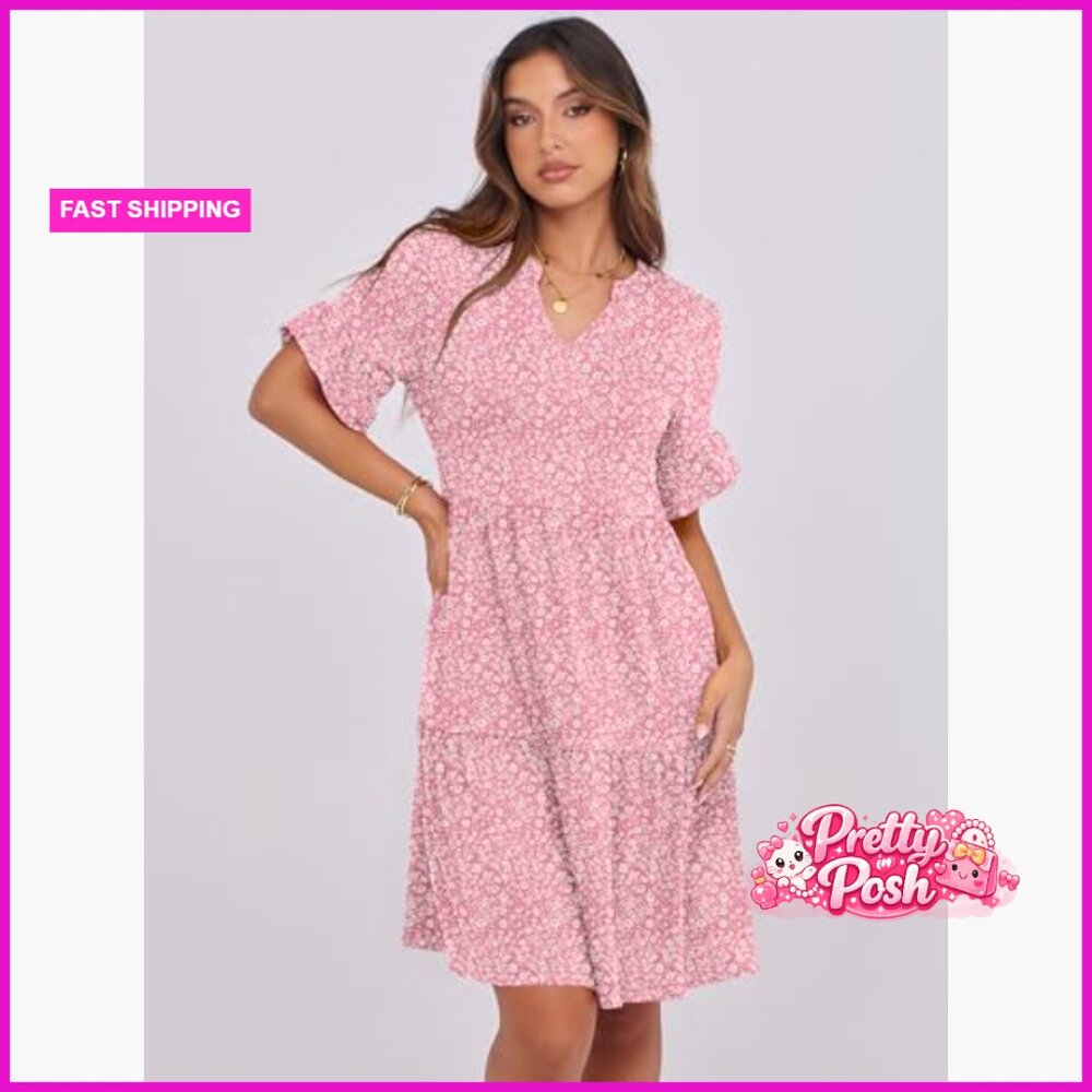 Polyester Elastane V Neck Ruffle Sleeve A Line Mi… - image 4